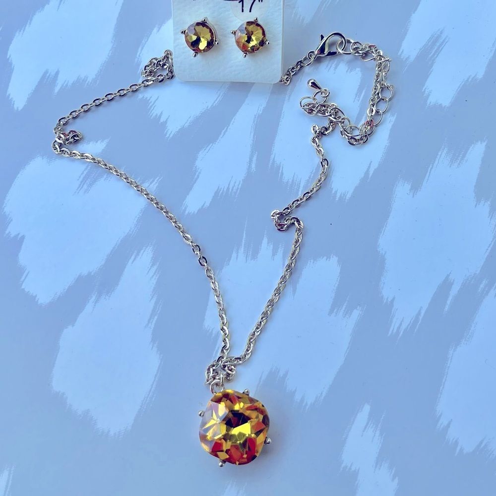 Necklace Earring Set Gold Yellow Jewel Gem Stud Cocktail Classic Casual Jewelry